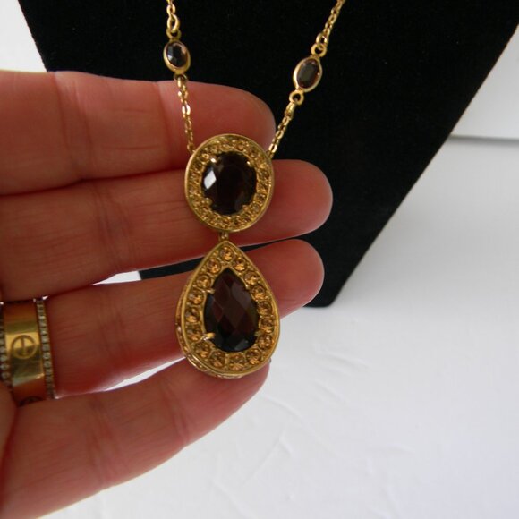 BANANA REPUBLIC BROWN/GOLD STATEMENT DROP NECKLACE  TEARDROP - Picture 2 of 5